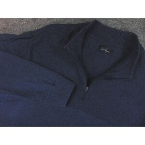 Walter Hagen Sweater Mens Large Navy Blue 1/4 Zip Cotton Nylon Wool Knit